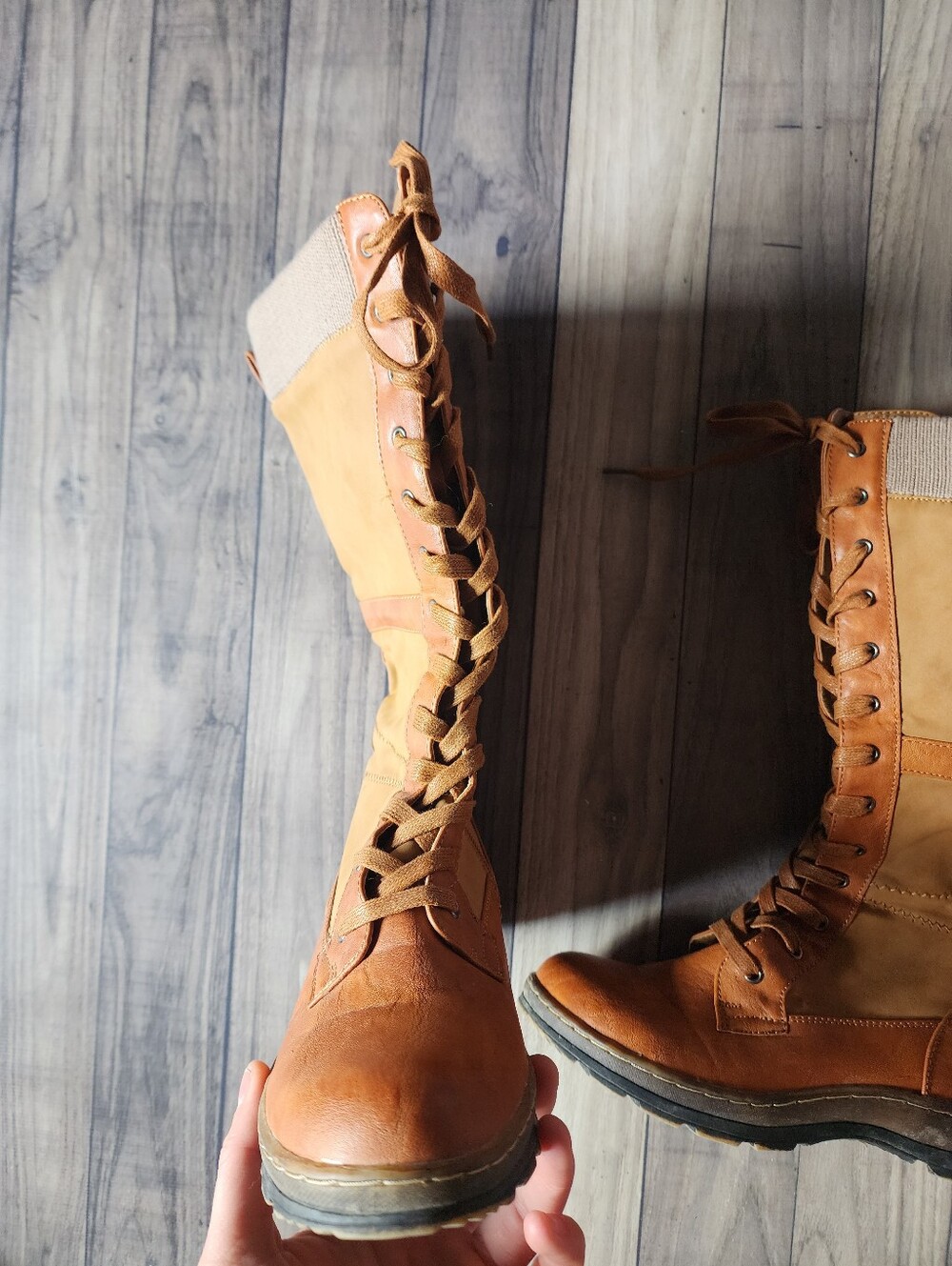 Extreme by Eddie Marc Tan Lace-Up Combat Style Boots - Picture 4 of 7